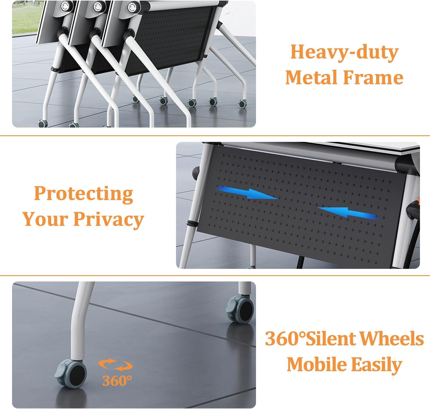 Conference Table,Folding Rectangle Meeting Table for 12 People,55.1in Rolling Training Business Tables,Mobile Conference Room Tables with Wheels,Foldable Modern Seminar Tables for Office,Meeting Room