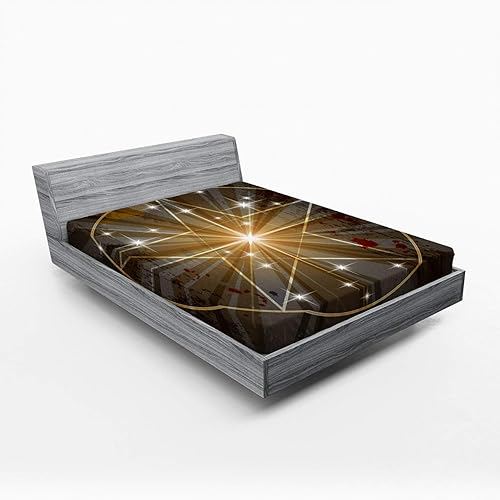 Miniatura 38 de Ambesonne Sábana bajera ajustable con diseño de videojuegos, rayas rojas, diseño retro de los años 90, diseño geométrico, ropa de cama de tela Crema