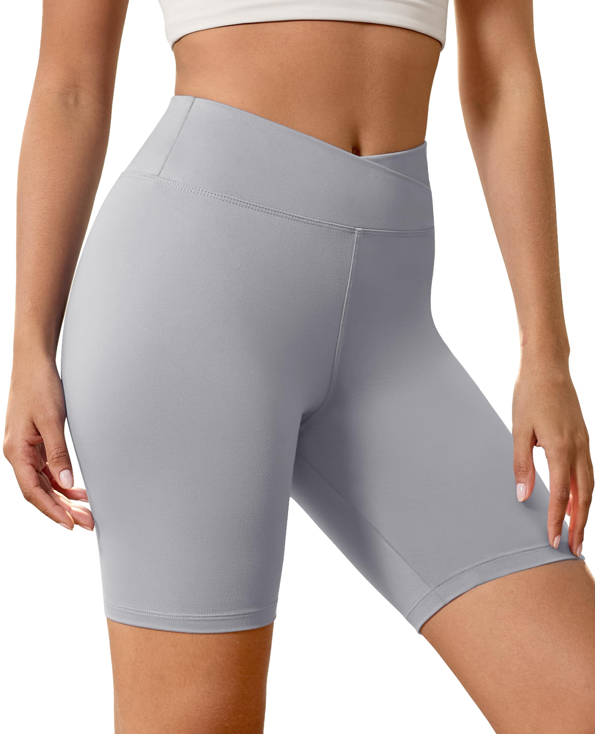 BAYDI Creamlush Crossover Radlerhose Damen - 20 cm V-Hochtaillierte Yoga Lounge Shorts, Bequem & Dehnbar
