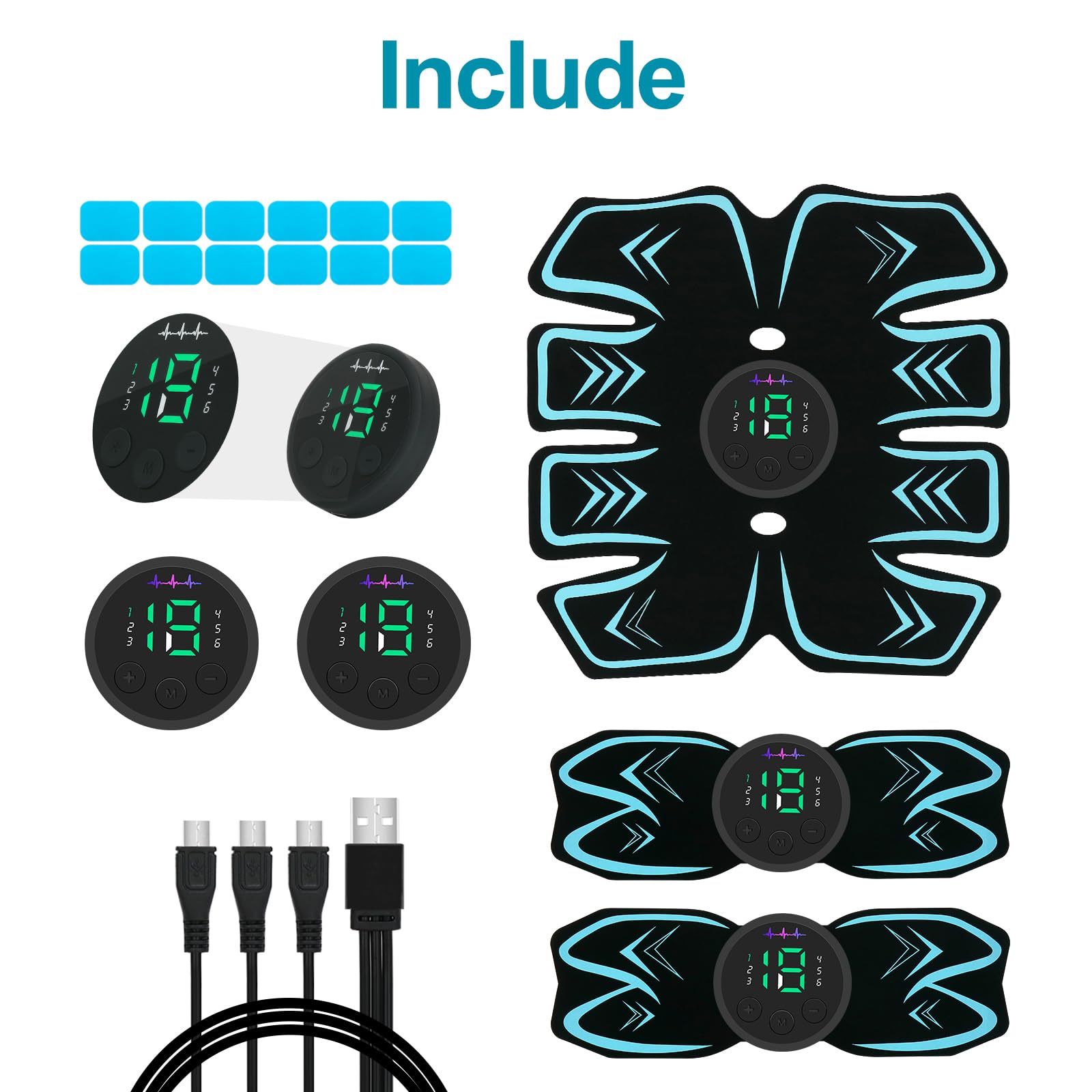 Electronic Muscle Stimulator, Abs Stimulator, USB Rechargeable Portable Fitness Workout Equipment with 12pcs Free Gel Pads for Men Woman, The Latest Model 10 Modes, 19 Levels of Intensity — Amazon image 3