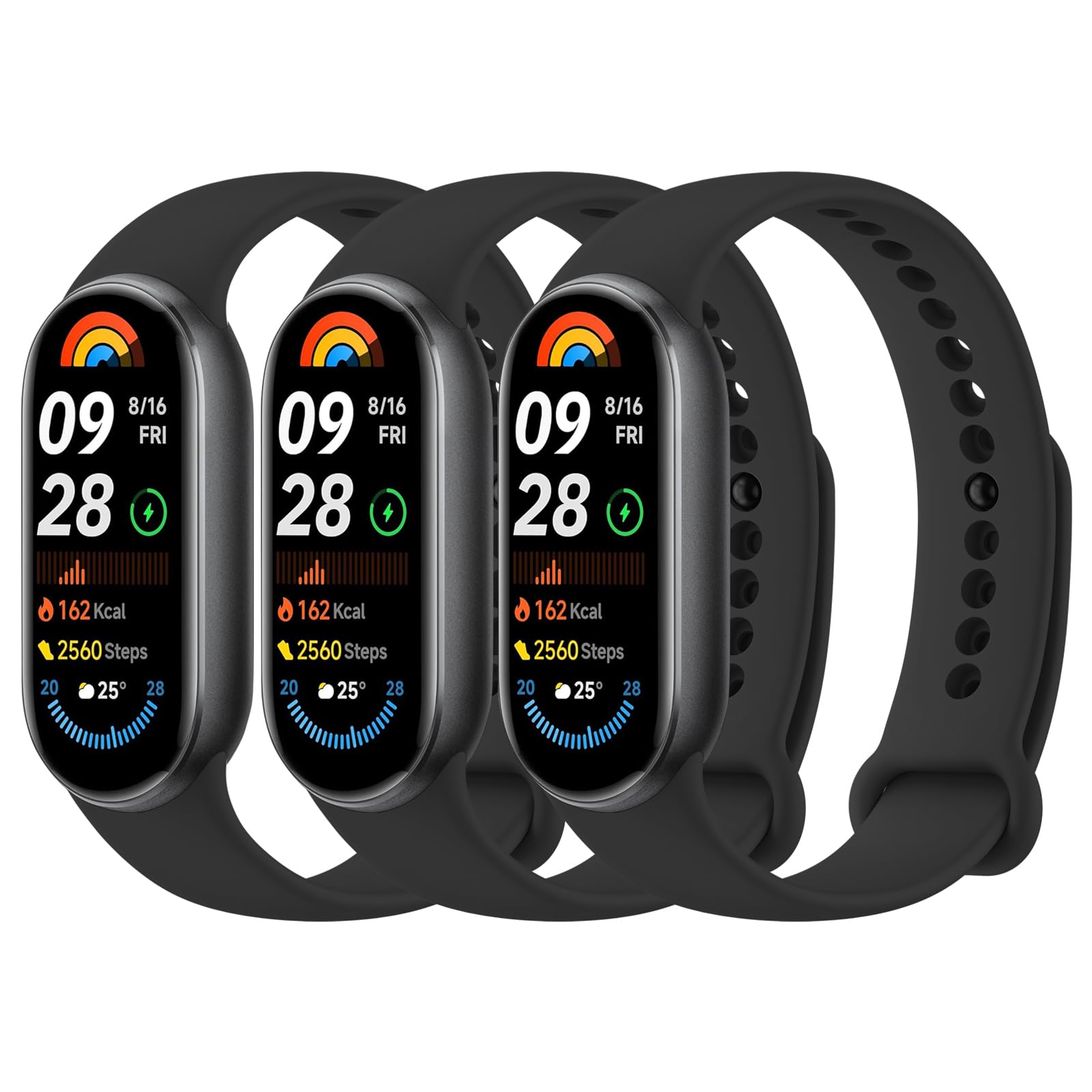 Bands Compatible with Xiaomi Smart Band 10/9/8 for Women Men, 3-Pack Soft Silicone Adjustable Sport Wrist Strap for Xiaomi Smart Band 10/9/8
