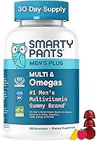 SmartyPants Men's Multivitamin Gummies Improved Formula: Omega-3 DHA/EPA, Methylfolate, Vitamin D3, B12 - Gluten-Free, 90 Ct (30 Days)
