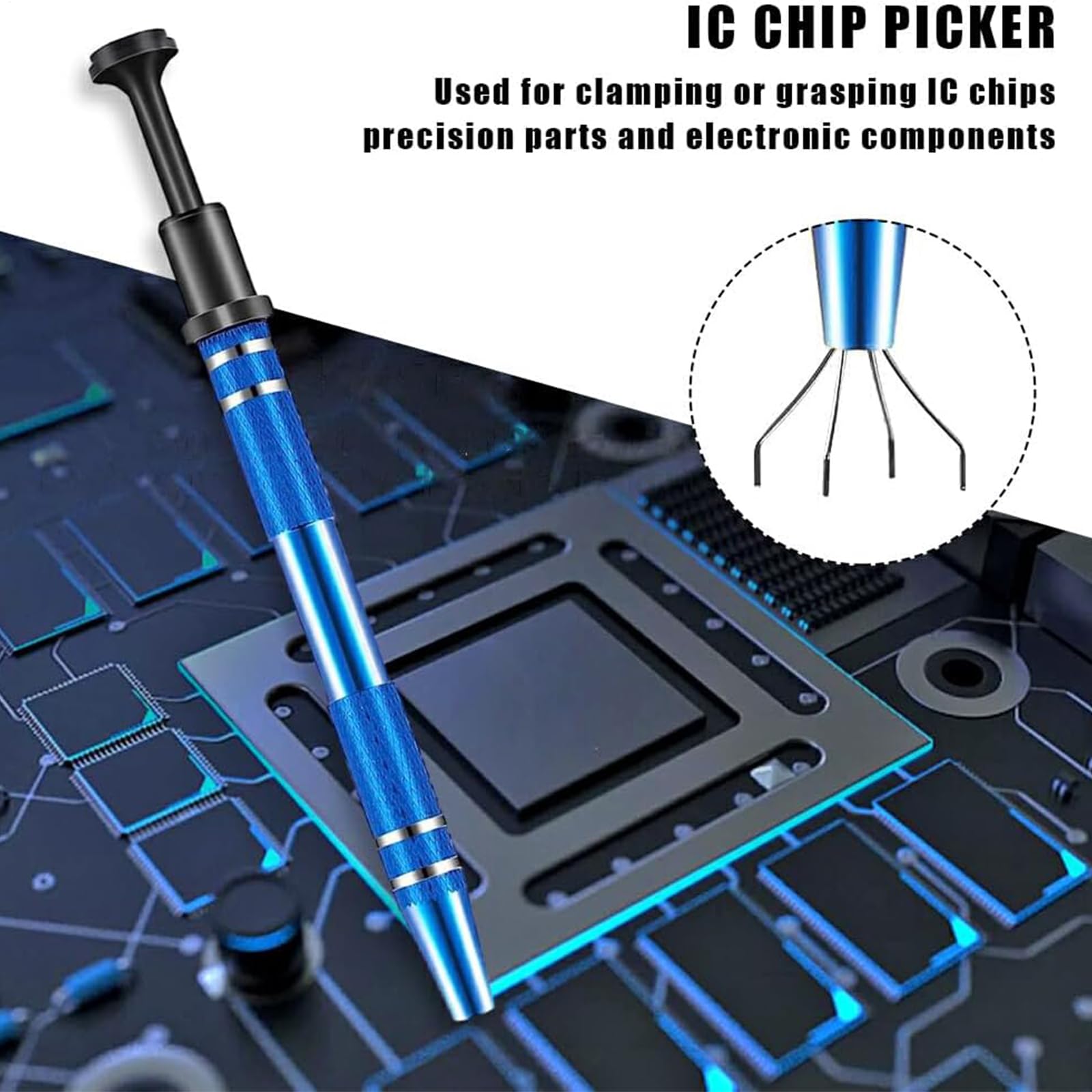 Penna estrattore di componenti elettronici con artigli regolabili - Strumento di rimozione chip IC, BGA, PLCC | Design ergonomico a molla per riparazione della scheda madre, telefono