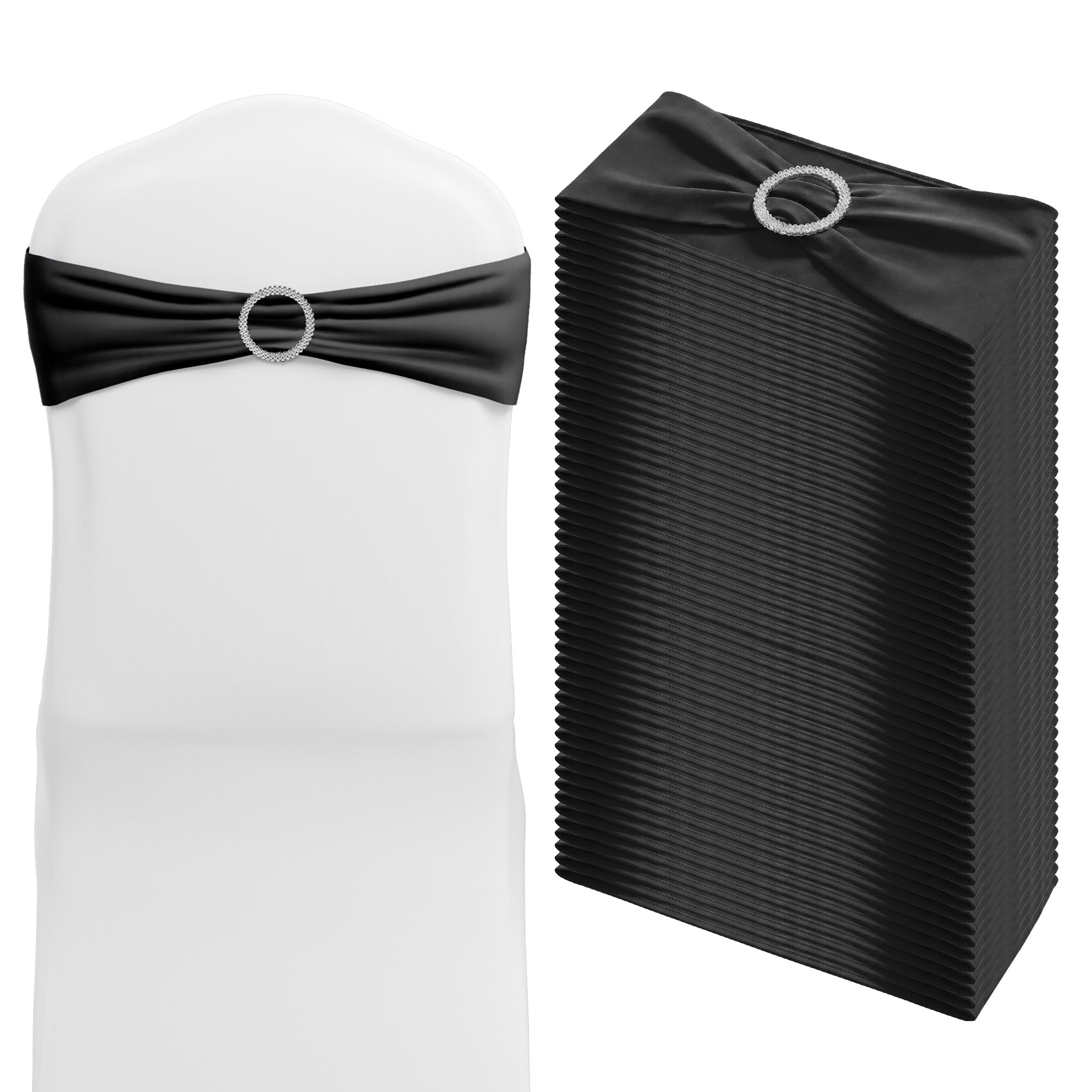 Nœuds de chaise décoratifs en polyester noir avec boucle pour banquet et fête (lot de 30)