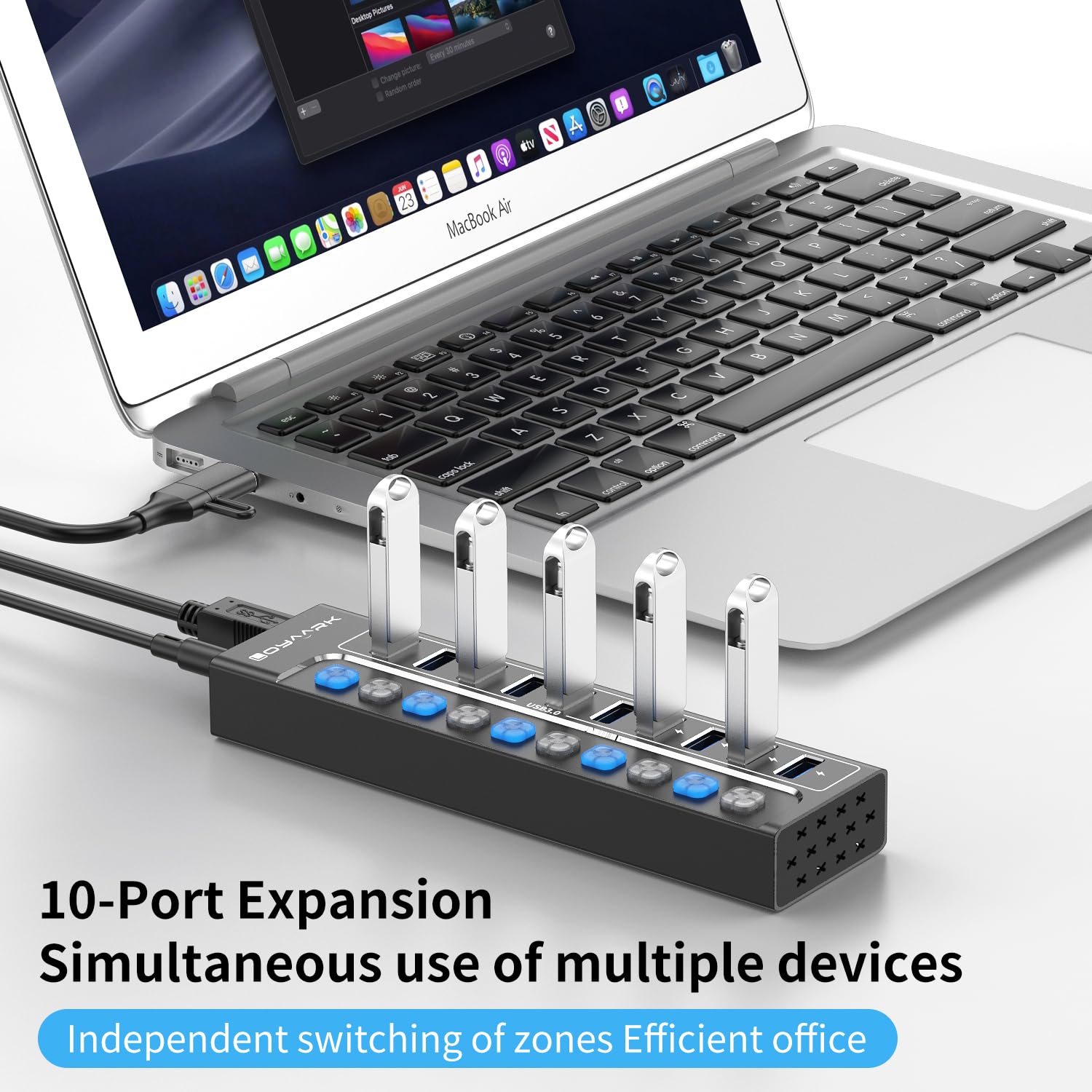 Hub USB 3.0, divisor de concentrador USB de 10 puertos con interruptores individuales y luces indicadoras, 10 puertos USB 3.0 de transferencia de datos, 4 de los cuales se pueden utilizar para carga
