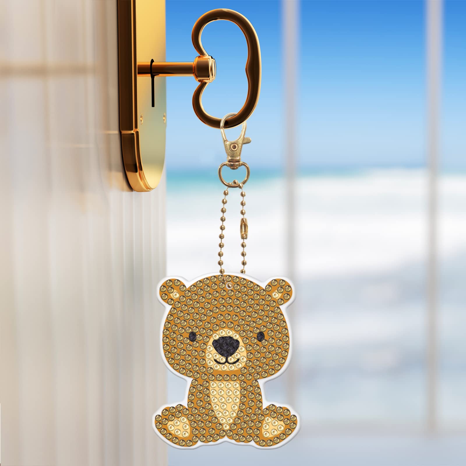 LUSandy Kit di portachiavi fai da te con pittura a diamante 5D arcobaleno con gatto e diamante, forma speciale, set di portachiavi per zaino, borsa a tracolla, accessori per adulti e bambini