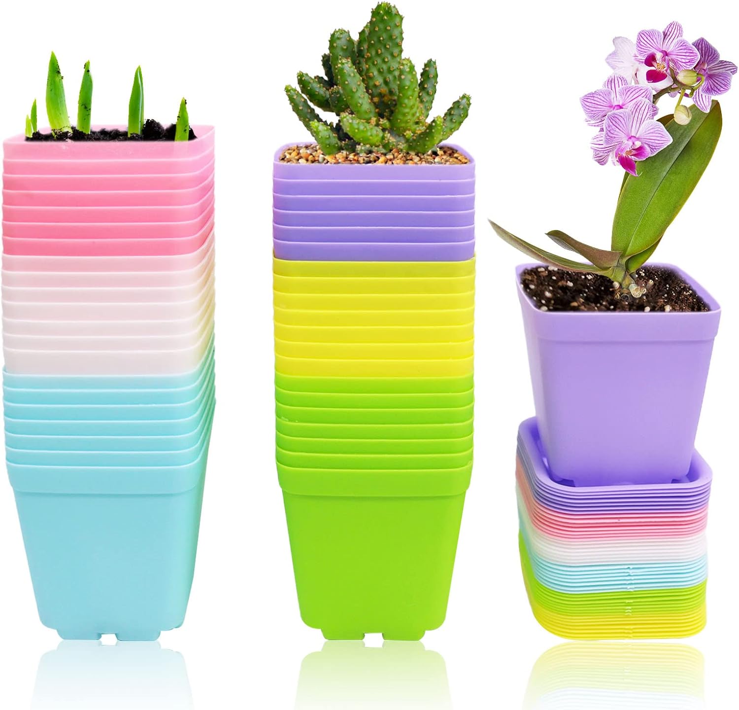 Anyumocz 42 PCS Plastic Square Plant Pots,Multi Color