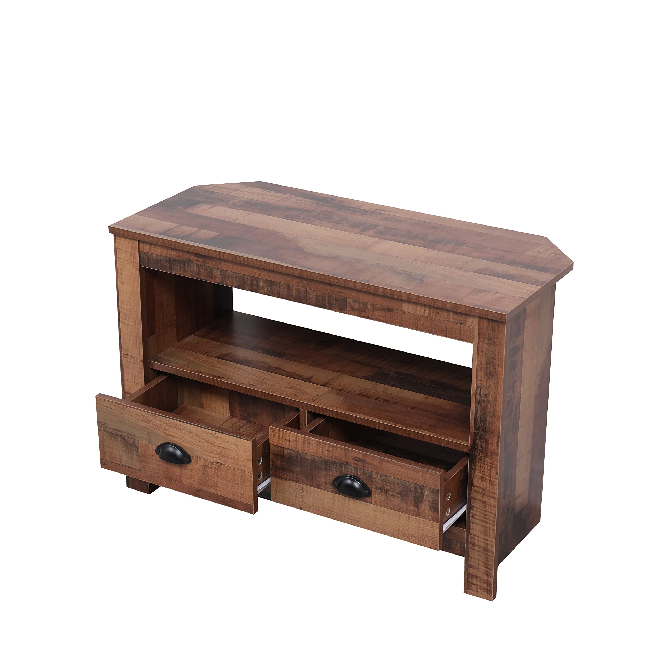 CFDZ Wooden Corner TV Unit for Small Space TV Stand Cabient with 2 Drawers and Shelf TV Storage Entertainment Multimedia Centres for Living Room, W85xD39xH58cm