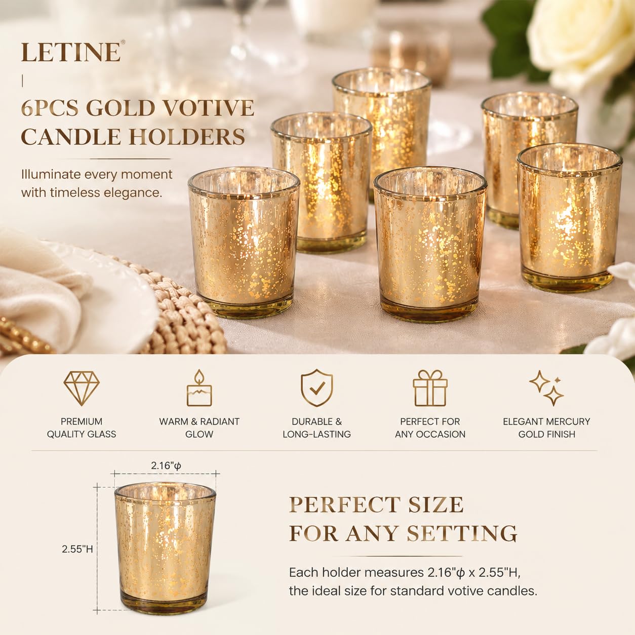 Gold Votive Candle Holders - 6 Piece Set -2