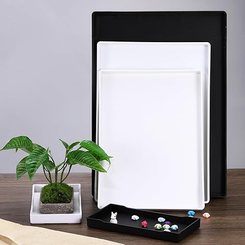 Miniatura 5 de uxcell Bandeja pequeña blanca pequeña de 11.3 x 15.6 pulgadas, bandejas rectangulares de plástico de madera para servir, bandeja otomana decorativa