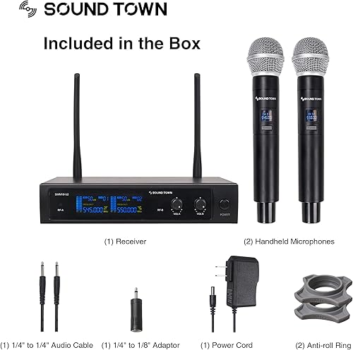 Miniatura 4 de Sound Town Sistema de micrófono inalámbrico UHF profesional de 4 canales con receptor de metal para montaje en rack, 2 micrófonos de mano, 2