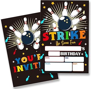 Bowling Birthday Party Invitations Supplies with Envelopes Set of 20 Bowling Theme Birthday Invites for Boys Fill in Blank, Double Sided