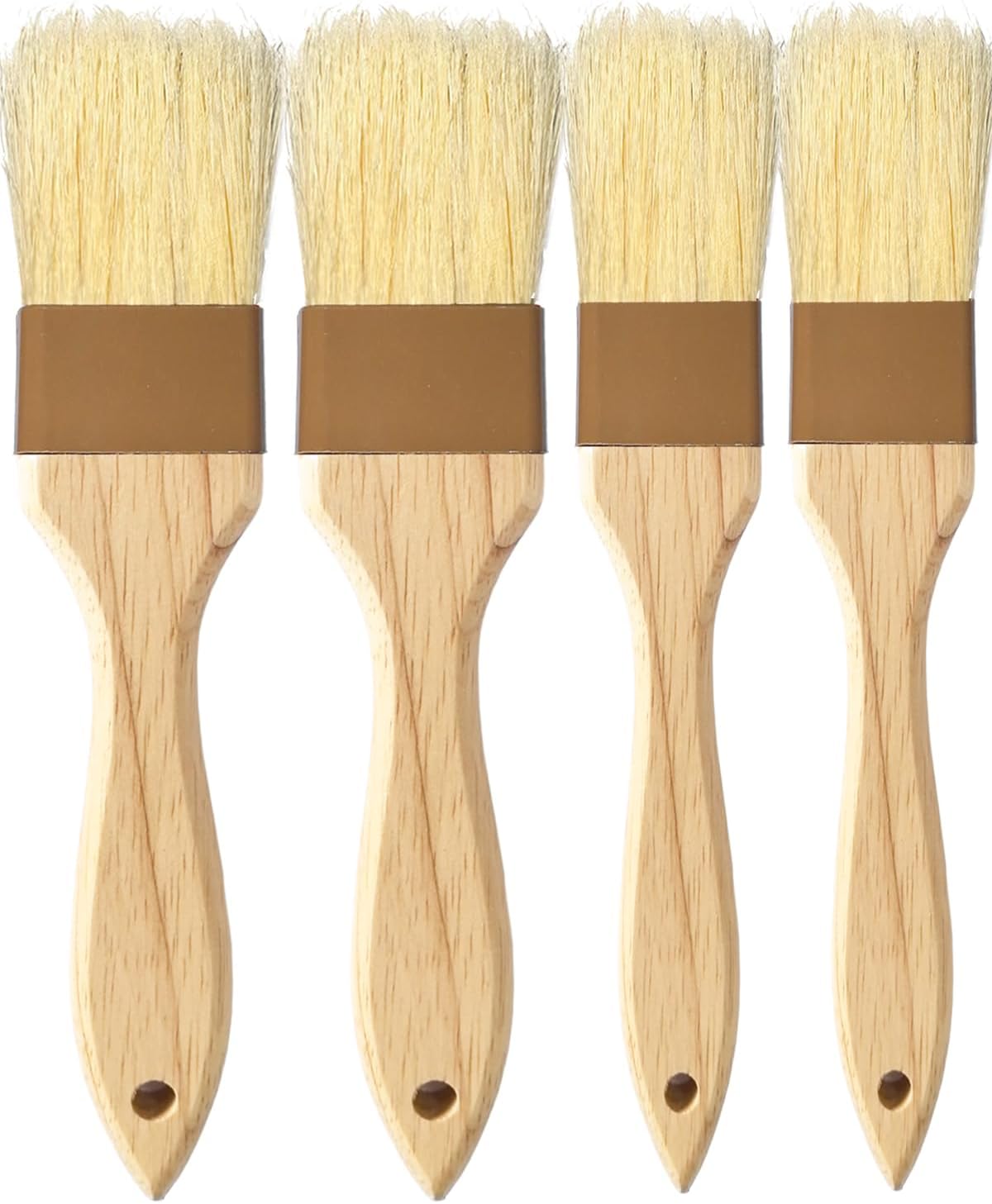NXRACSH Natural Boar Bristle Pastry Basting Brushes 1" & 1.5" 4-Pack, Heat Resistant 660°F Non-Shedding Wooden Handle for Baking BBQ