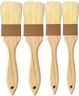 NXRACSH Natural Boar Bristle Pastry Basting Brushes 1" & 1.5" 4-Pack, Heat Resistant 660°F Non-Shedding Wooden Handle for Baking BBQ