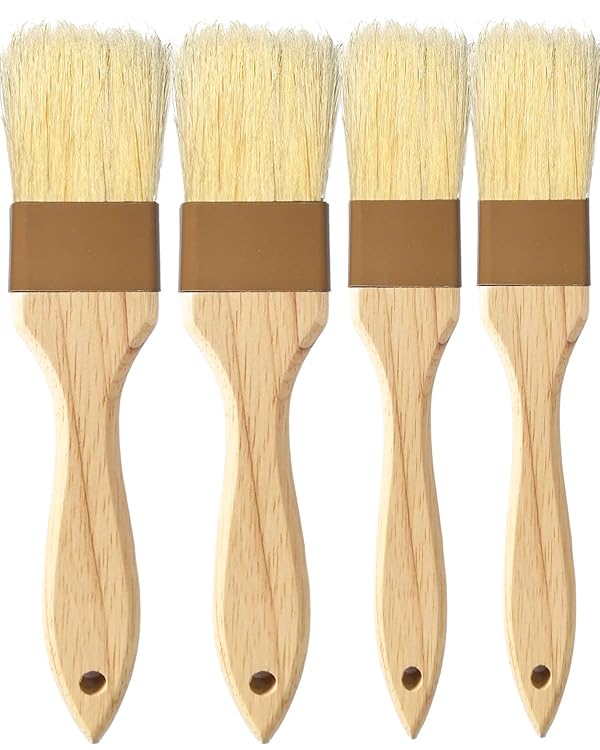 Pastry Basting Brush Natural Bristle - Food Grade Wooden Handle, Heat Resistant 660°F, Non-Shedding & Durable Kitchen Utensils for Cooking, Baking, Butter, BBQ, Oil Sauce & Egg Wash (1", 1.5", 4 Pack) by NXRACSH - Used condition - US$7.97