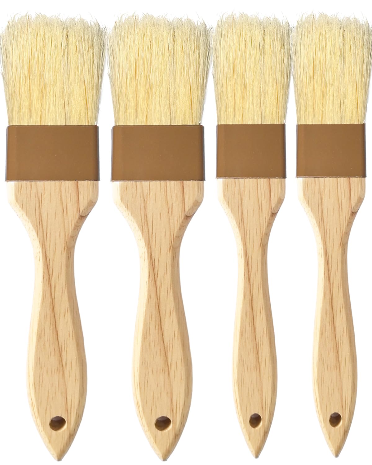 Pastry Basting Brush Natural Bristle - Food Grade Wooden Handle, Heat Resistant 660°F, Non-Shedding & Durable Kitchen Utensils for Cooking, Baking, Butter, BBQ, Oil Sauce & Egg Wash (1", 1.5", 4 Pack)