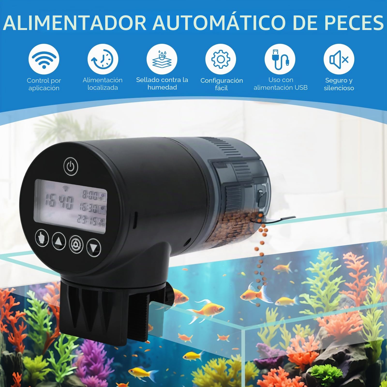 Alimentador automático de peces WiFi: dispensador remoto, dos métodos de instalación, adecuado para tanques y estanques