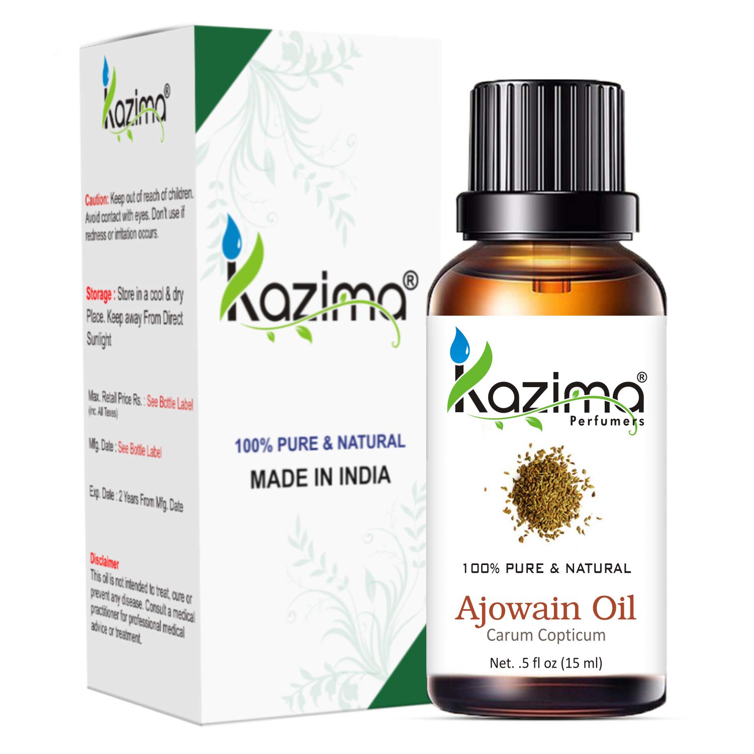 KAZIMA Ajowan Essential Oil - 100% Pure Natural & Therapeutic Grade For Skin Care & Hair Care(15ML) (B019W19DK0) Amazon Price History, Amazon Price Tracker
