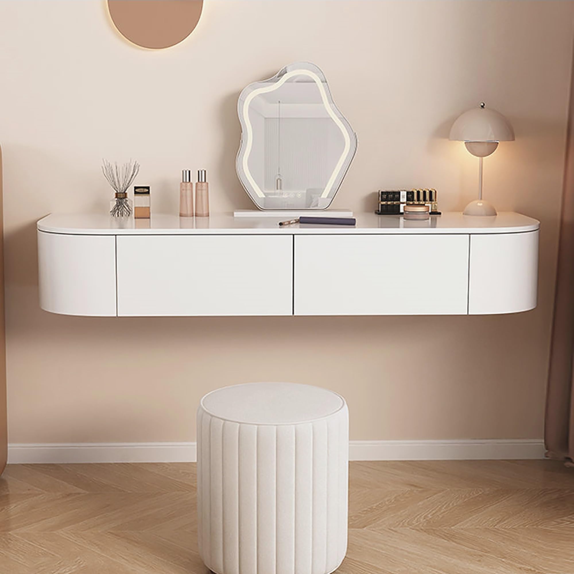 asdchZen Space-Saving Wall-Mounted Floating Vanity & Nightstand | Stylish Bedroom Dressing Table With Storage Cabinet -Modern Wall Desk For Small Spaces