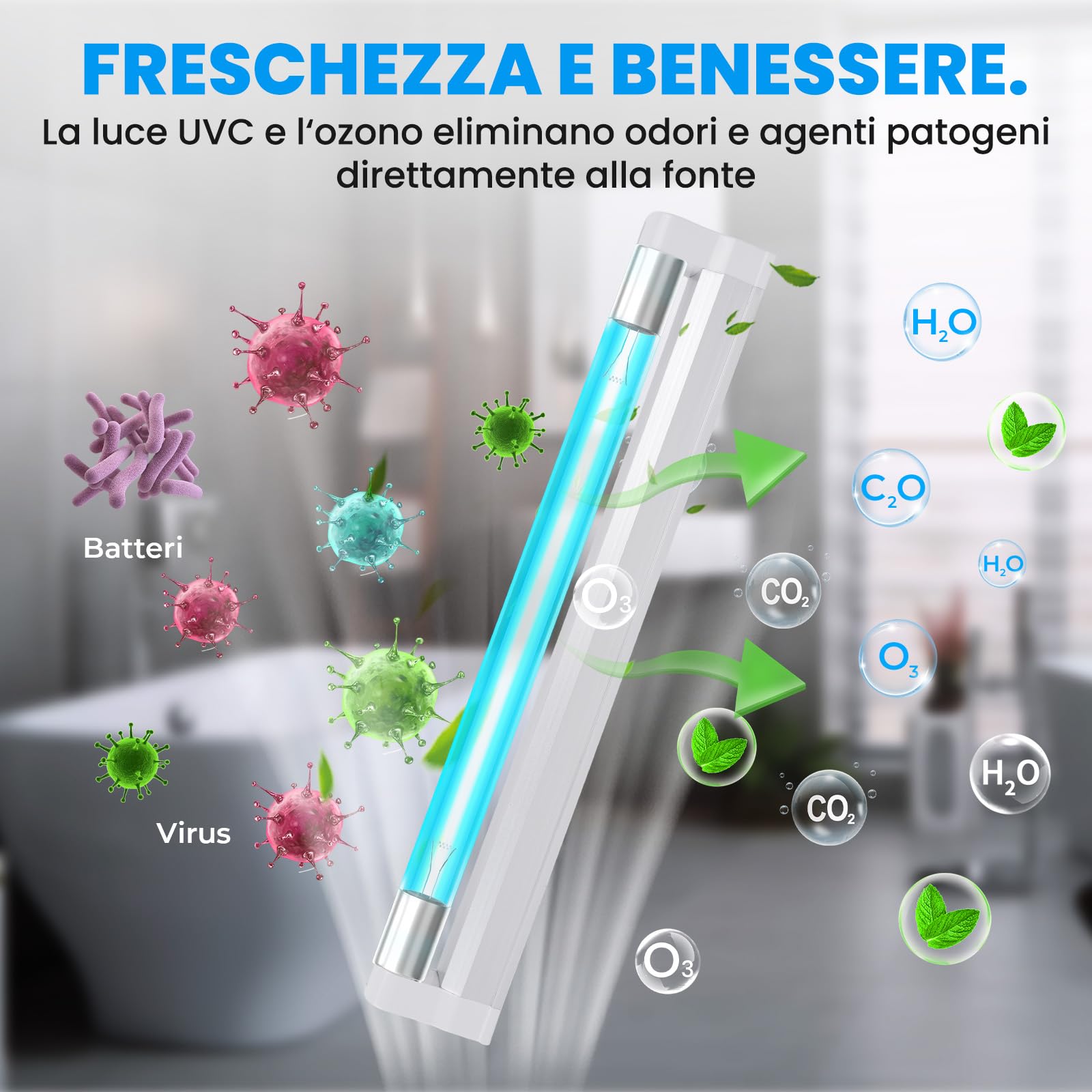 6W LED Lampada di Disinfezione Dell'ozono,G5 Lampada di Disinfezione UV,Lampada Germicida Con Luce Dell'ozono,Perfetta per la Scuola,Hotel,Ospedale,Laboratori,Ufficio,Mensa