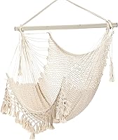 YAERSI Hammock Chair Swing - 330lbs Max, Soft Cotton Rope Large Hanging Chair for Indoor Outdoor Relaxing, Beige