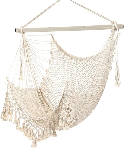 Silla hamaca, máximo 330 libras, silla colgante grande, silla columpio de cuerda de algodón suave con varilla de metal de alta carga, para Silla hamaca, máximo 330 libras, silla colgante grande, silla columpio de cuerda de algodón suave con varilla de metal de alta carga, para