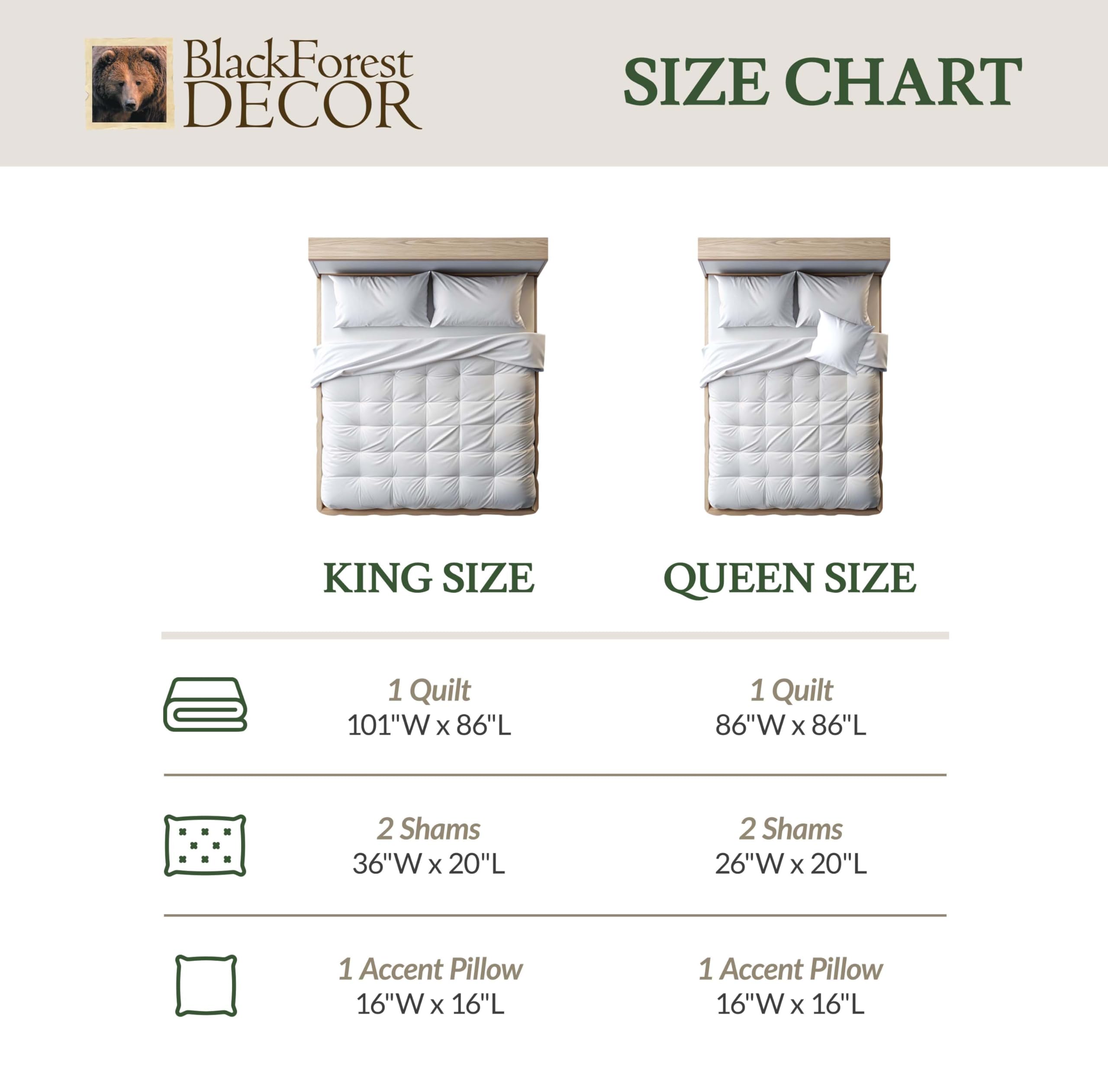 Black Forest Décor Rustic Queen Size Comforter Set – Cabin Theme Bedding with Bear and Wildlife Prints, Cozy and Warm Country Lodge Quilt