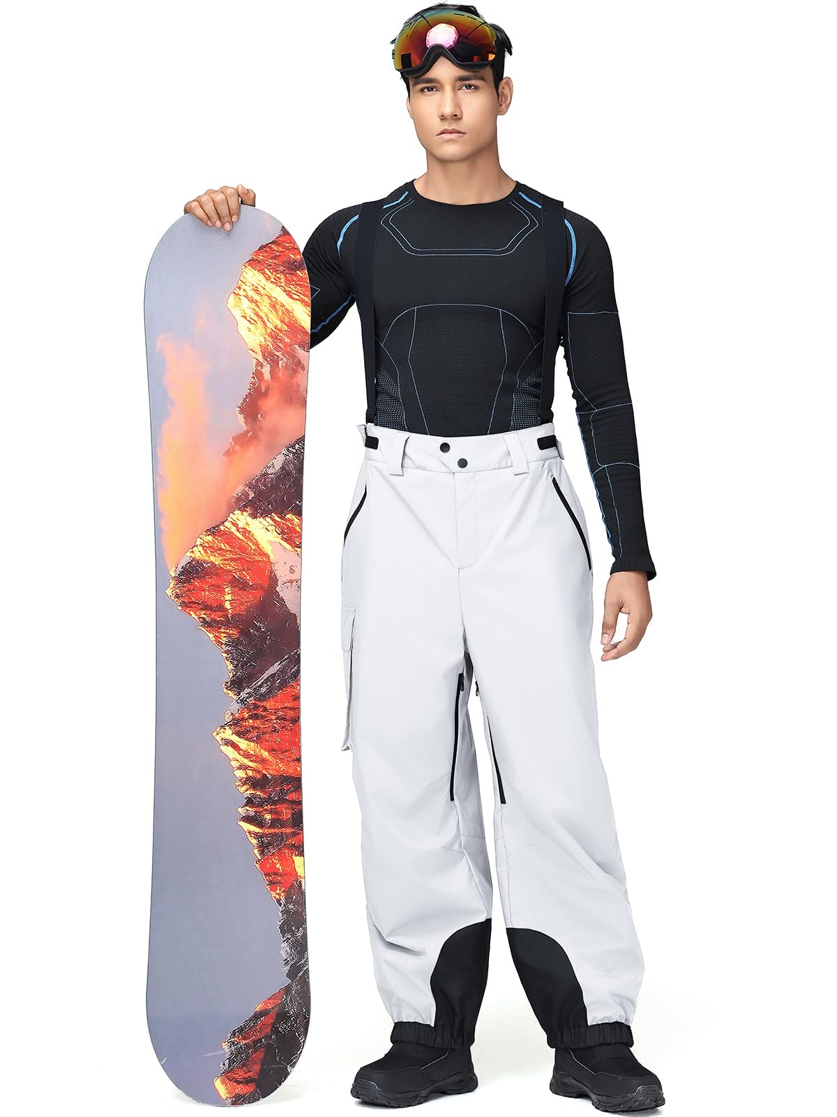 HOTIAN Pantalones de esquí para hombre, pantalones con tirantes, impermeables, resistentes al viento, pantalones de snowboard, pantalones de peto de invierno cálidos para la nieve