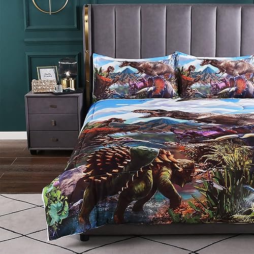 Miniatura 8 de ADASMILE A  S Juego de edredón de dinosaurio de tamaño individual para niños con estampado digital 3D edredón de dinosaurio para niños juego de cama