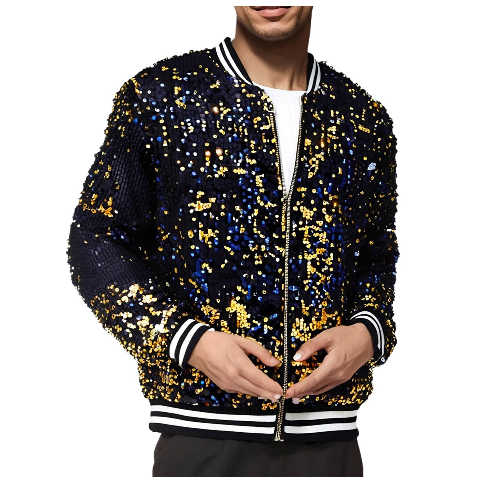 Cárdigan de punto con lentejuelas para hombre, cárdigan bomber, chaquetas brillantes para hombre, cárdigan, discoteca, equipo brillante, traje de Nochevieja, disfraz de carnaval