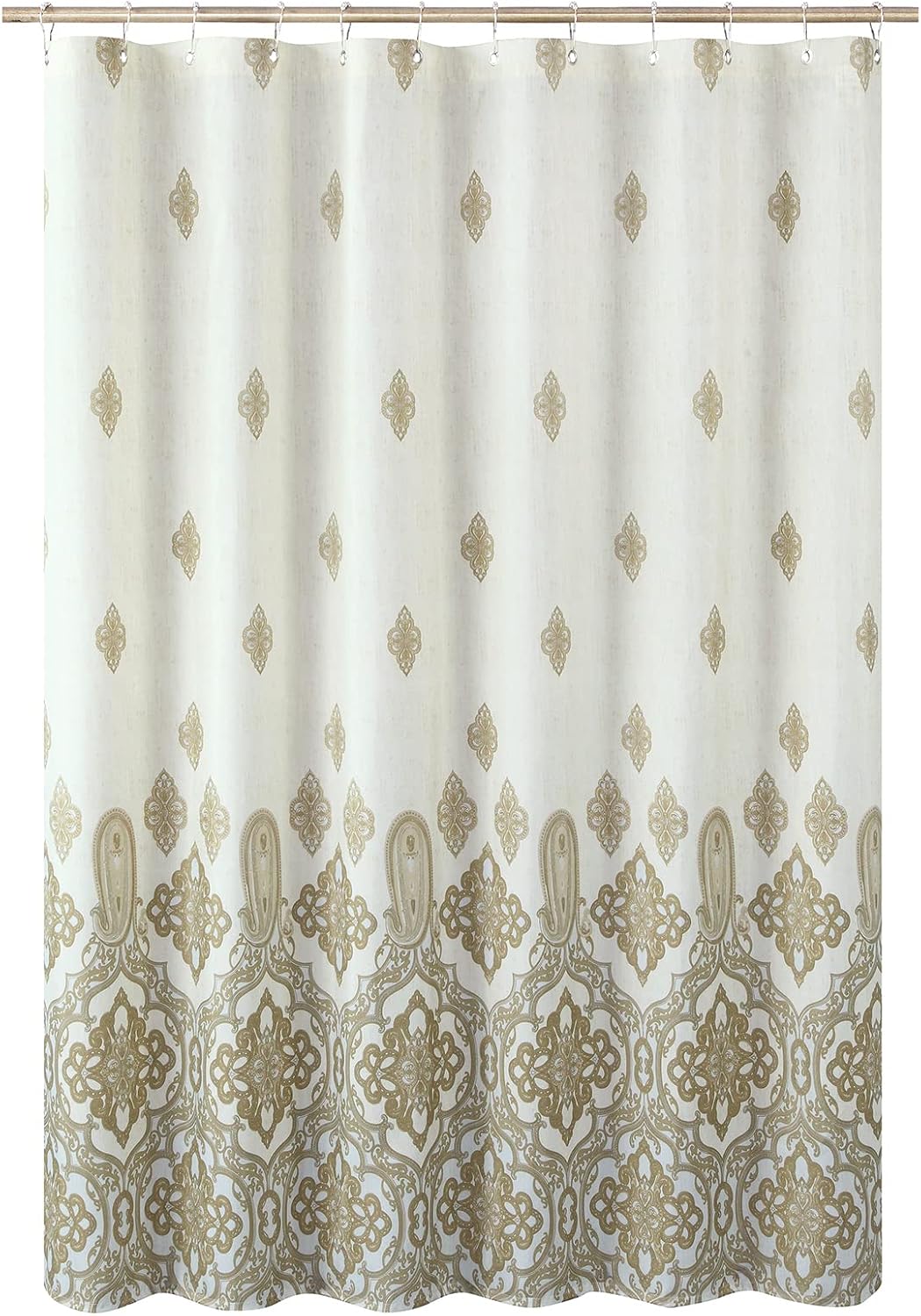 Hudson Farmhouse Taupe Waterproof Paisley Polyester Tan Fabric Printed Beige Decorative Khaki Classic Ivory Shower Curtain for Bathroom,72" W x Extra High 78" L