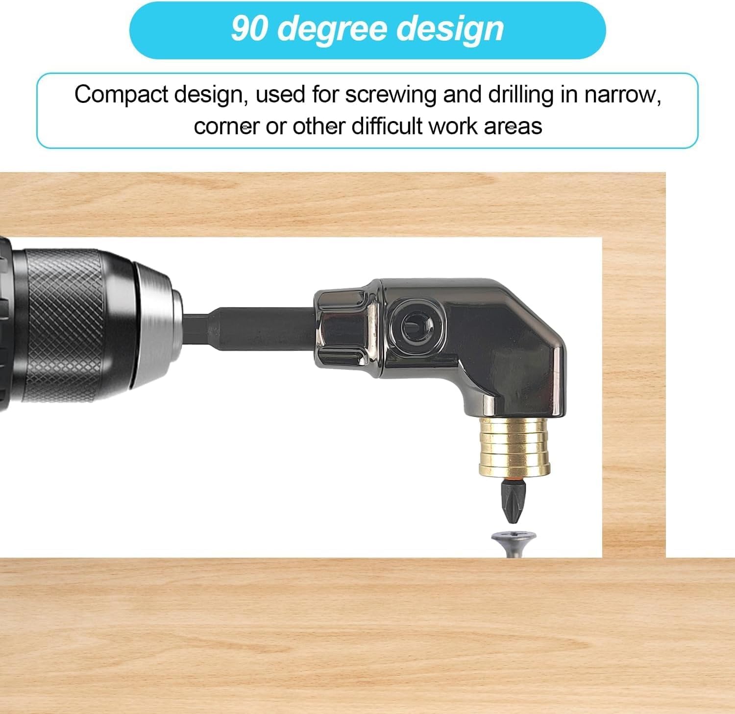 Accesorio Para Taladro En ángulo Recto, Adaptador de Broca de 90 Grados, Portabrocas Angular con Mango Hexagonal 1/4", Para Atornilladores y Taladros en Espacios Estrechos