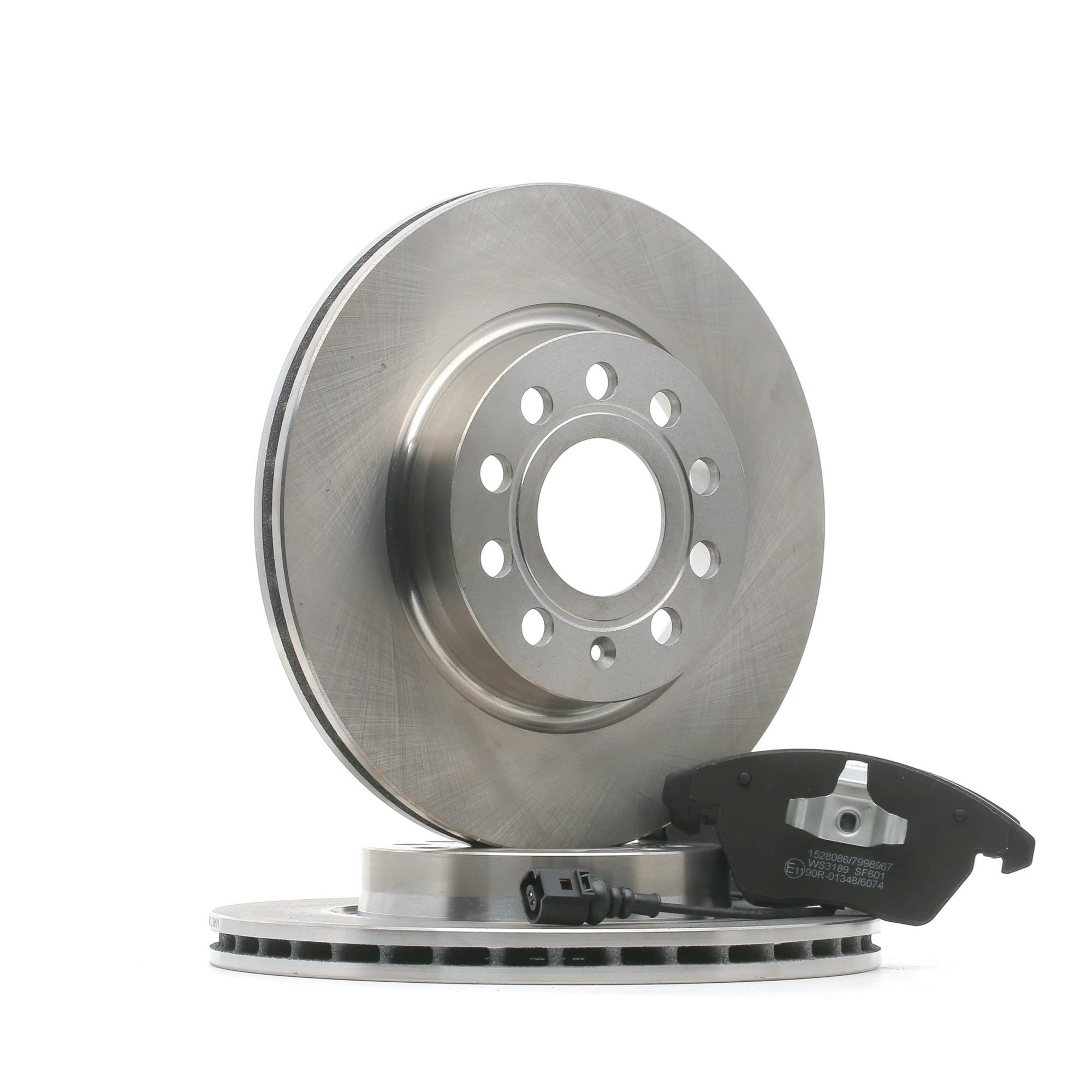 RIDEX 3405B1130 Juego para eje Kit de discos de freno y pastillas eléctrico Delantero sin tornillos Compatible con VW Golf 7 Hatchback 5G1, BQ1, BE1, BE2