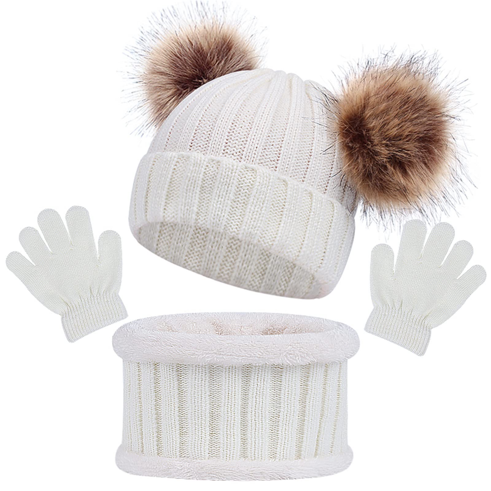 Set Invernale Bambini 3 In 1 - Cappello Con PomPom, Sciarpa E Guanti In Maglia Termica, Morbido E Caldo, Per 1-5 Anni