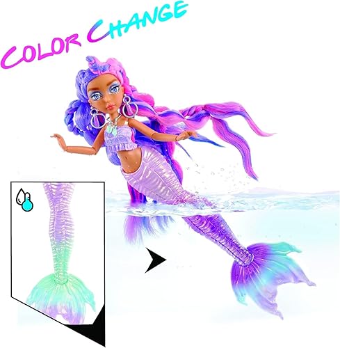 Miniatura 3 de MERMAZE MERMAIDZ Traje y accesorios de diseño de muñeca Kishiko de sirena con cambio de color cabello elegante y cola esculpida posable