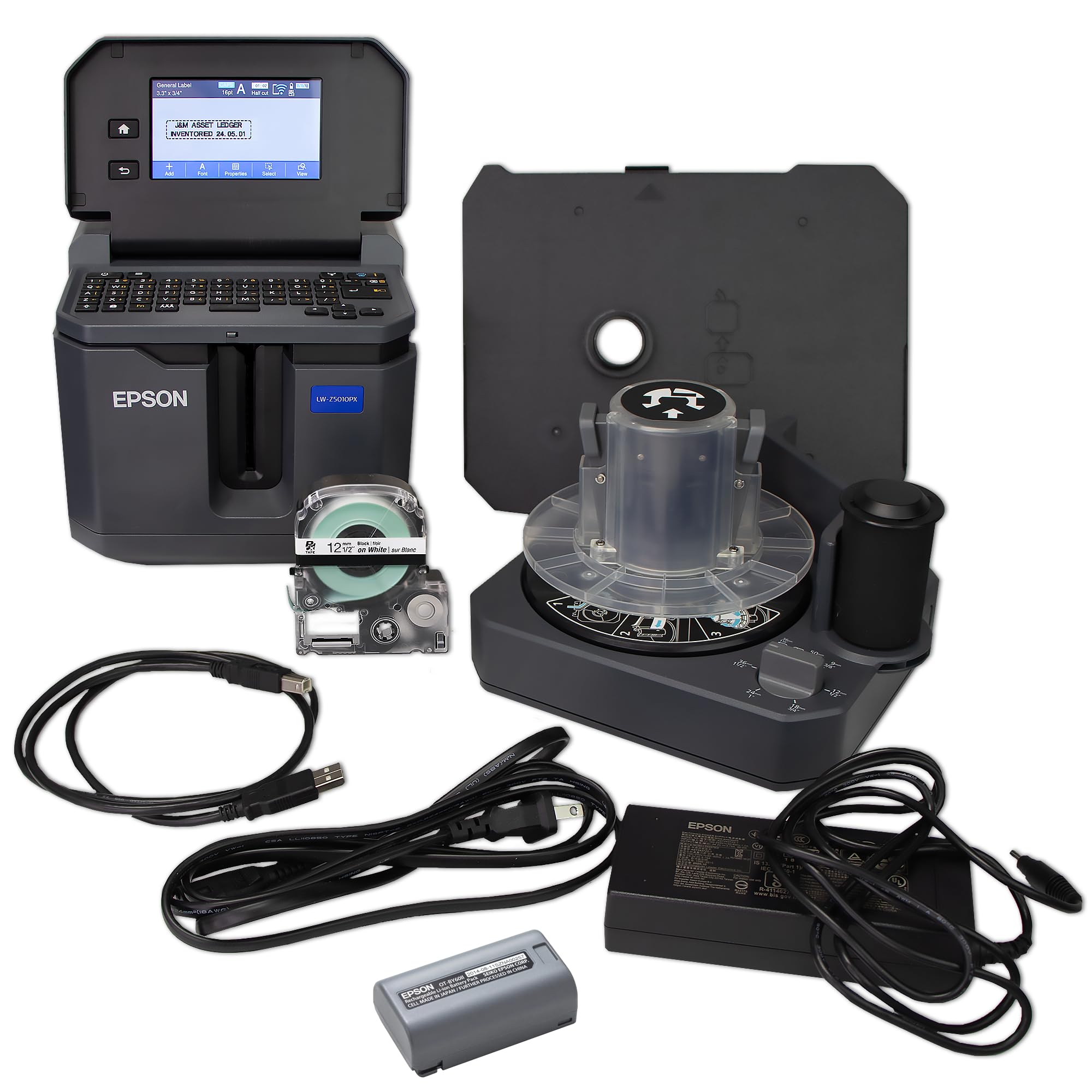 LABELWORKS Epson LW-Z5010PX-R - Etiquetadora industrial - Kit completo de impresora con accesorios y rebobinador automático de cinta a granel, rollos de etiquetas a granel PX de 147 pies, impresora de