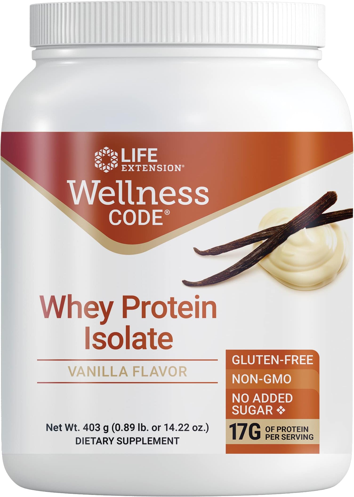 Wellness Code® Whey Protein Isolate (Vanilla), Protein and branched-Chain Amino acids for Muscle Growth & Immune Health, no Sugar Added, Gluten Free, Non-GMO, 403 Grams (20 Servings)