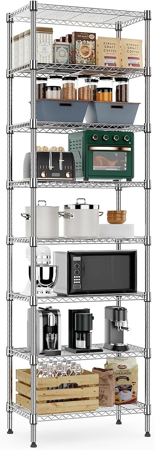 M MZG Scaffale a 8 ripiani, in metallo, per garage, cucina, bagno, lavanderia, portata massima 908 kg, cromato, 35 x 60 x 201,8 cm
