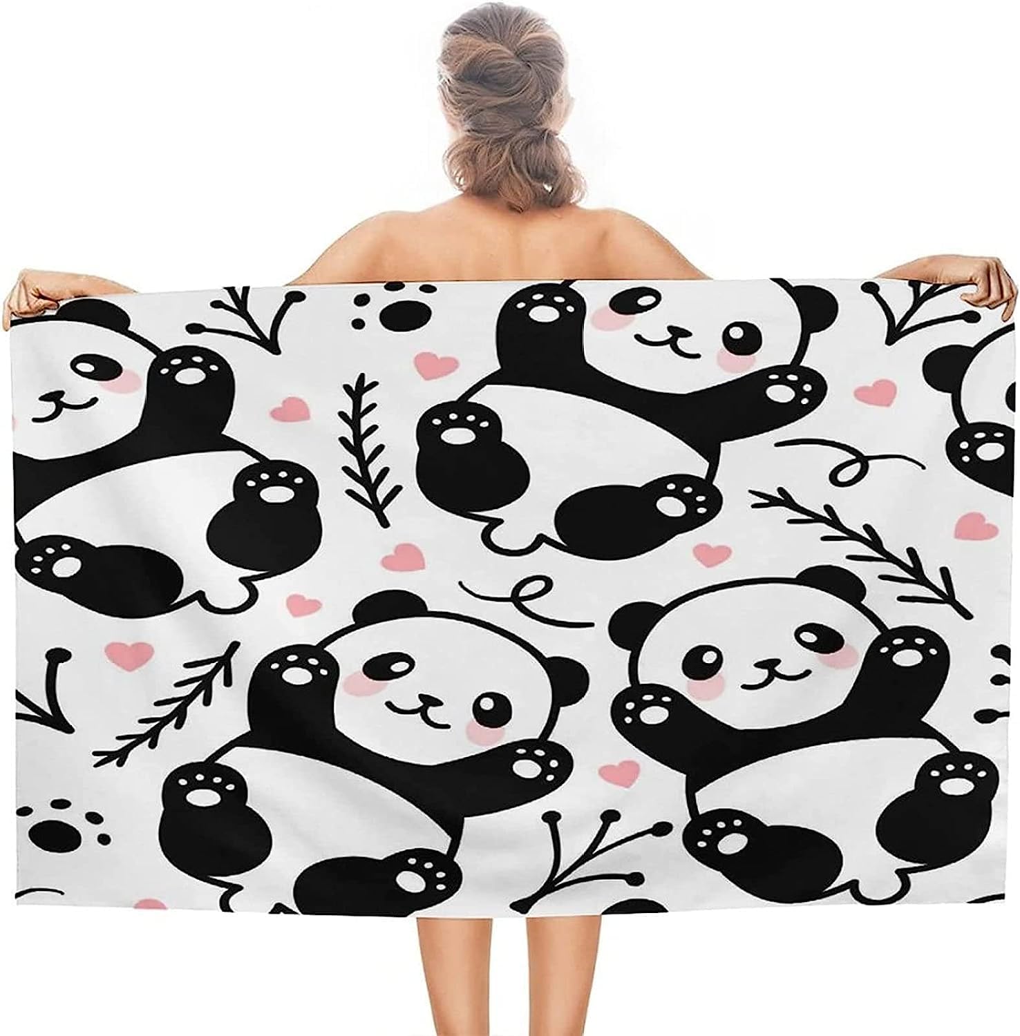 Serviette De Plage Panda Animal De Dessin Animé, 3D Serviette De Plage Grande Microfibre pour Enfants Femme Homme, Serviette De Bain, Drap De Plage Légère Portable pour Natation Voyage 150-0Q5I+X3J
