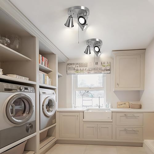 Miniatura 8 de SEEBLEN Iluminación direccional industrial de 3 luces con cadena de tracción de encendidoapagado, foco de techo redondo ajustable, luz de cocina de