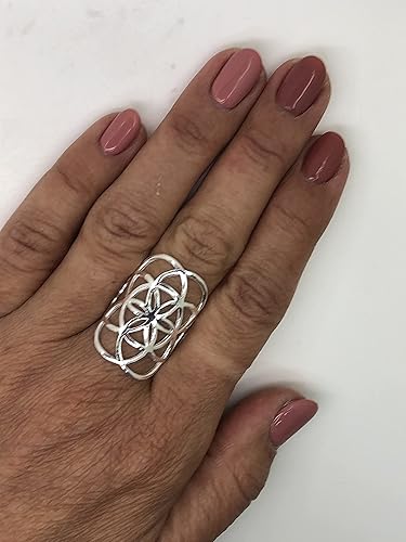 Miniatura 4 de Anillo clásico de plata de ley 925 geometría sagrada flor de la vida joyería de yoga