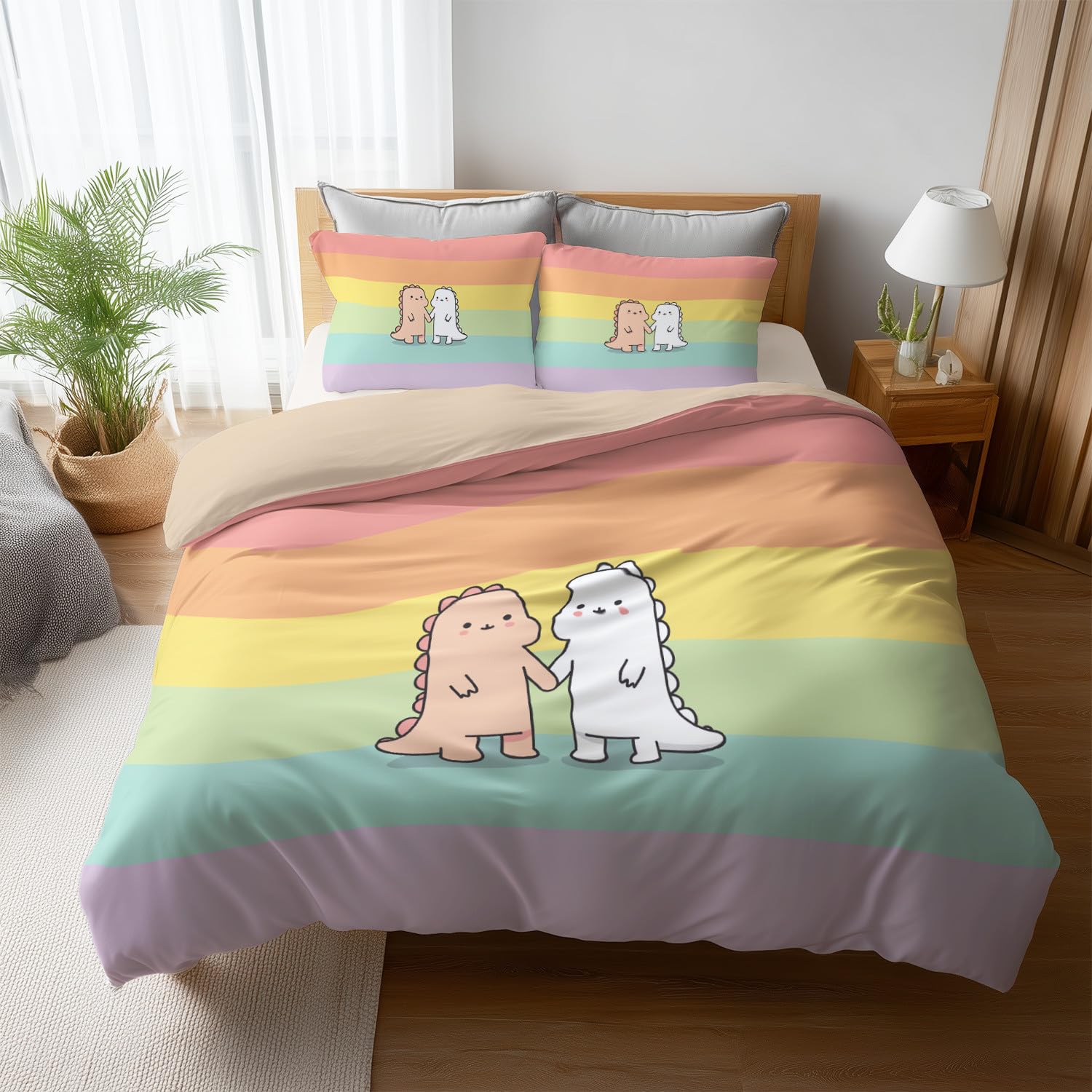 Poszewka na kołdrę z kreskówki, rozmiar king size (230 x 220 cm) - tęczowa szczotkowana pościel 3 szt., ultrasoft, hipoalergiczna, dwustronna, luksusowa, łatwa pielęgnacja, poszewka na kołdrę z