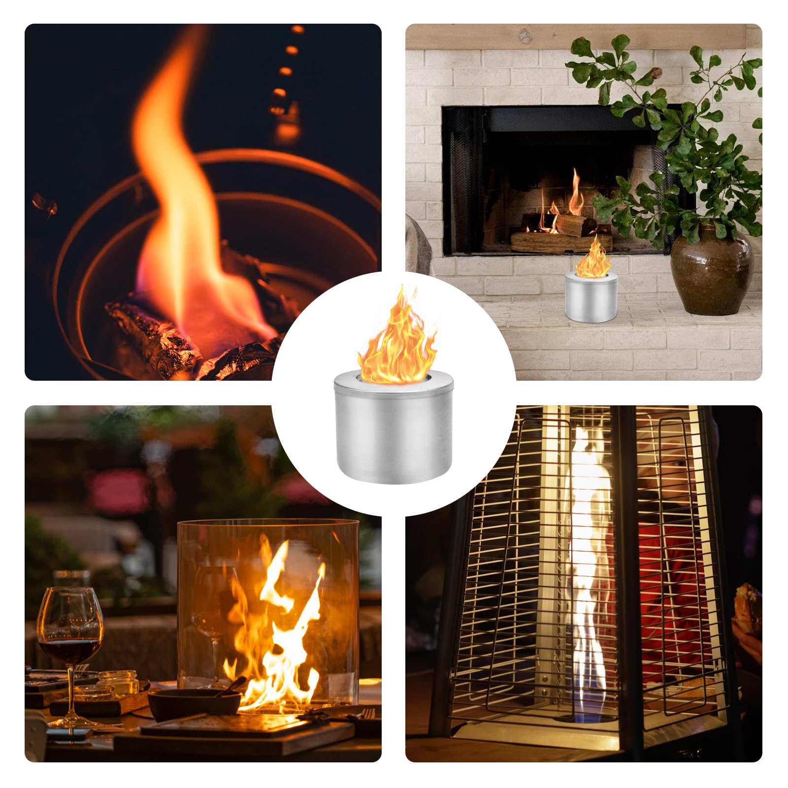 Set Camere Combustione Bioetanolo - 2 Grandi + 2 Piccole + 4 Lana Vetro, Acciaio Inox - Per Caminetti Da Tavolo - Foto 2