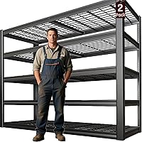 Vista 14 de Estantería de garaje resistente de 65 pulgadas de ancho, estantes de almacenamiento profundos de 6 niveles, estantes de garaje de metal negro