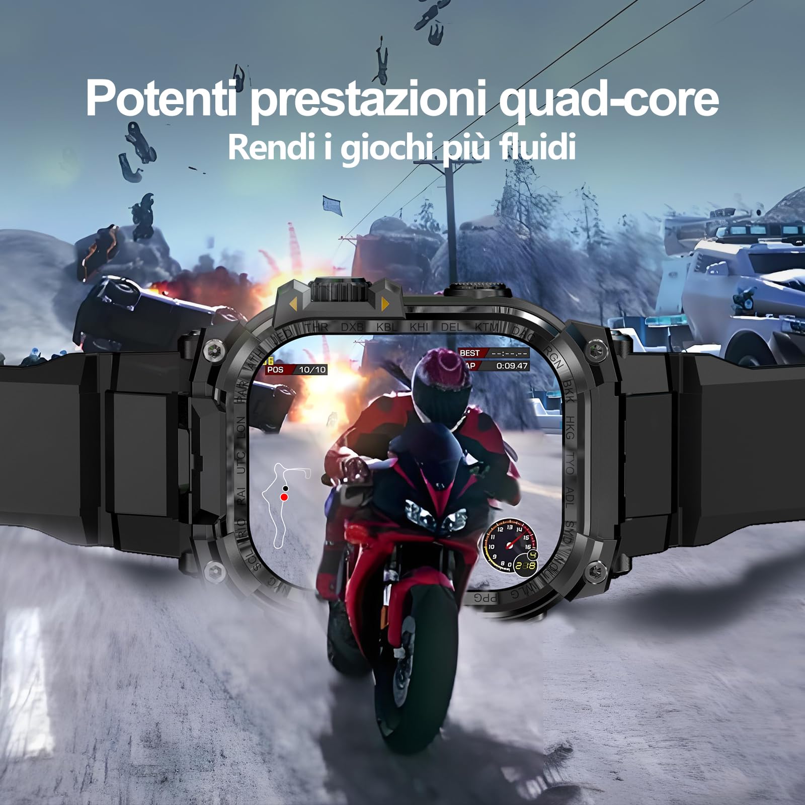 Smart Watch militare da uomo (memorizzazione musicale), orologio intelligente da 2 pollici per Android e iOS, fitness tracker con torcia/auricolari TWS collegabili/monitoraggio della (Nero)