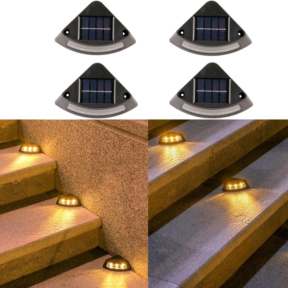 4 Pack Solar Stair Lights for Outside，3 LEDs Solar Step Lights Outdoor Waterproof for Step, Deck, Fence, Balcony，Stair,Garden，Pool.