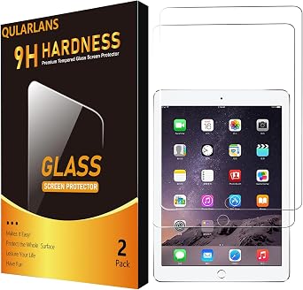 Qularlans Screen Protector for iPad 9.7 6th/5th Gen, iPad Air 1/2, iPad Pro 9.7, 2-Pack Tempered Glass, 9H Hardness, Anti-Fingerprint, Apple Pencil & Case Friendly