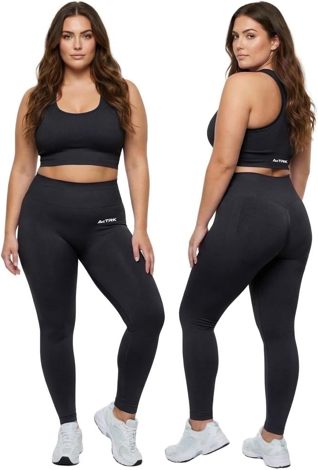 Women's Plus Size XXL Workout Set 2 Piece - Squat Proof High Waist Seamless Ribbed Leggings and Racerback Sports Bra