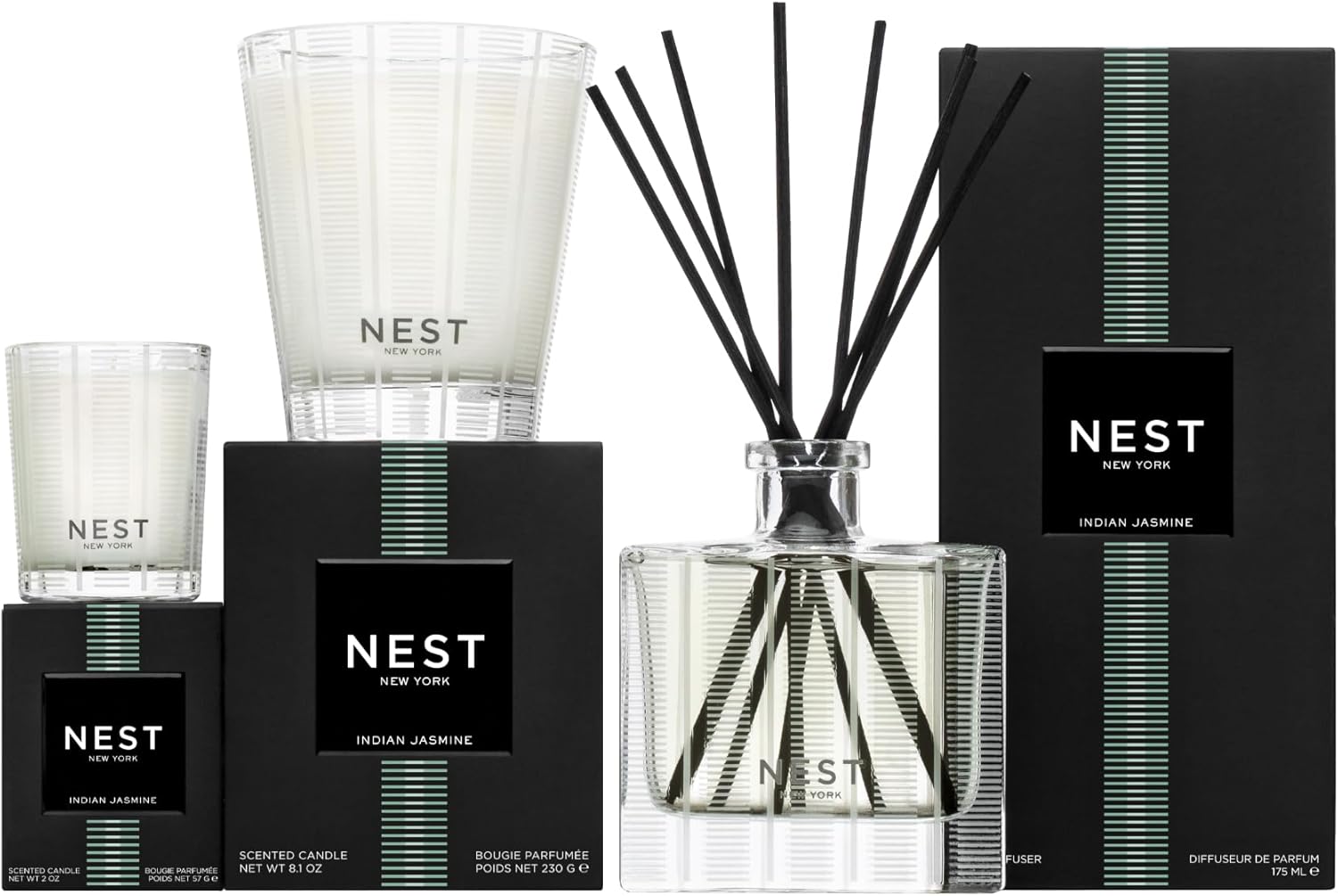 NEST New York Reed Diffuser, Indian Jasmine - 5.9 fl oz - Fragrance for Up to 90 Days - Reusable, Refillable Glass Holder - Includes 8 All-Natural Reed Sticks - Flame Free - Image 5