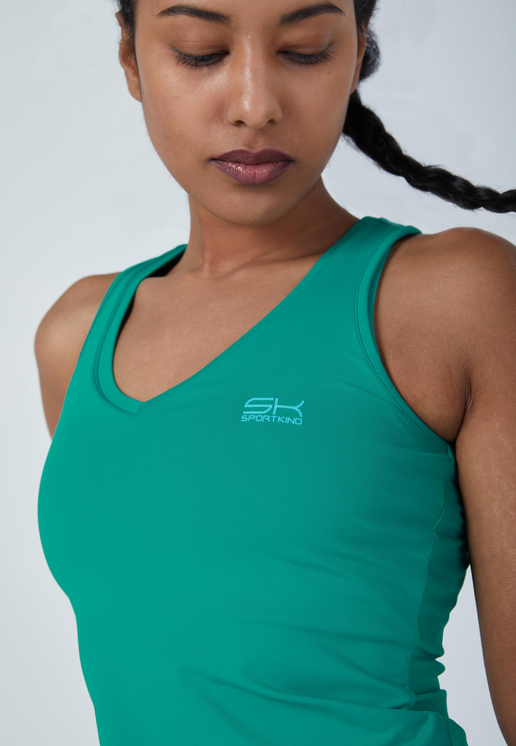 Sportkind Mädchen & Damen Tennis, Padel, Fitness, Sport V-Neck Tank Top Racerback, atmungsaktiv, UV-Schutz UPF 50+